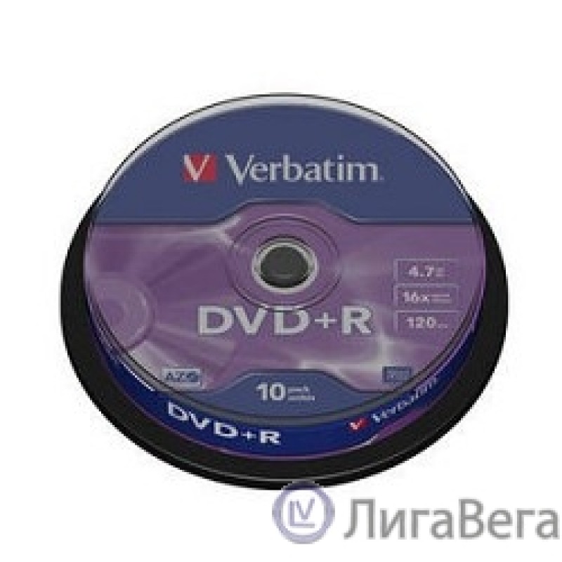 Verbatim  Диски DVD+R  4.7Gb 16х, 10 шт, Cake Box (43498) 