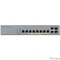 ZYXEL GS1350-12HP-EU0101F L2 коммутатор PoE+ для IP-видеокамер 10xGE (8xPoE+), 2xSFP, бюджет PoE 130 Вт, дальность передачи питания до 250 м, автоперезагрузка PoE-портов