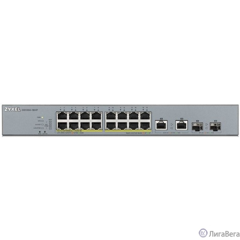 ZYXEL GS1350-18HP-EU0101F L2 коммутатор PoE+ для IP-видеокамер 16xGE PoE+, 2xCombo (SFP/RJ-45), бюджет PoE 250 Вт, дальность передачи питания до 250 м, автоперезагрузка PoE-портов ZYXEL GS1350-18HP-EU0101F L2 коммутатор PoE+ для IP-видеокамер 16xGE PoE+, 2xCombo (SFP/RJ-45), бюджет PoE 250 Вт, дальность передачи питания до 250 м, автоперезагрузка PoE-портов