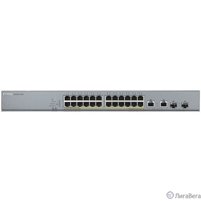 ZYXEL GS1350-26HP-EU0101F L2 коммутатор PoE+ для IP-видеокамер 24xGE PoE+, 2xCombo (SFP/RJ-45), бюджет PoE 375 Вт, дальность передачи питания до 250 м, автоперезагрузка PoE-портов