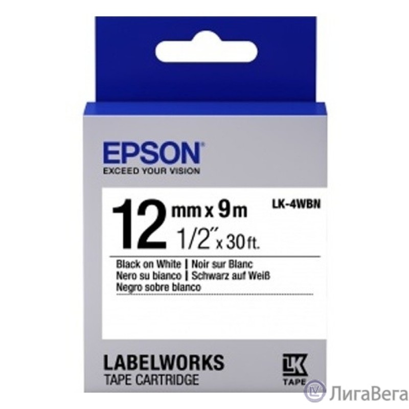 Epson Картридж с лентой C53S654021 Tape 12мм/9м, бел./черн.- LK4WBN Epson Картридж с лентой C53S654021 Tape 12мм/9м, бел./черн.- LK4WBN