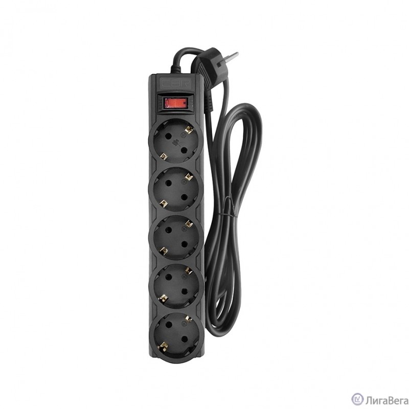 CBR Сетевой фильтр CSF 2505-3.0 Black PC, 5 евророзеток, длина кабеля 3 метра, цвет чёрный (пакет)