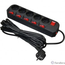 BURO Сетевой фильтр 5 розеток (500SH-5-SW-B) 5м, черный коробка {1159730}