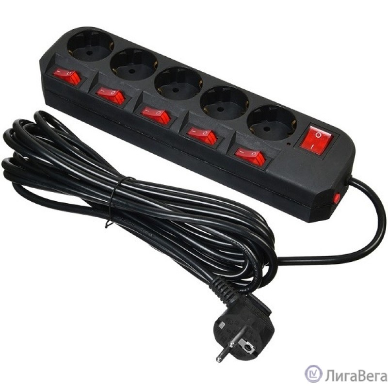 BURO Сетевой фильтр 5 розеток (500SH-5-SW-B) 5м, черный коробка {1159730} BURO Сетевой фильтр 5 розеток (500SH-5-SW-B) 5м, черный коробка {1159730}