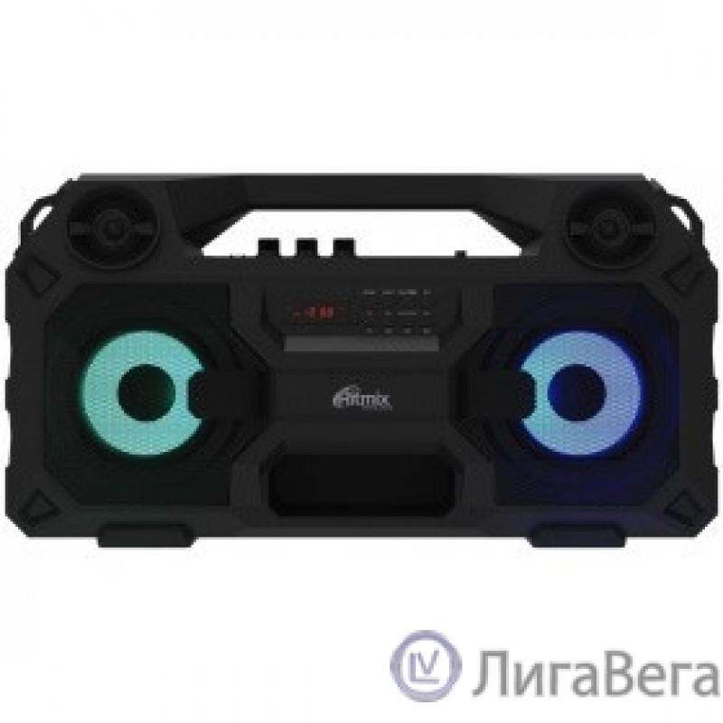 RITMIX SP-690B black {Jack 6.3 мм c функцией ЭХО, дисплей: LED, эквалайзер, RGB-подсветка, до 8 часов, 2000 мАч, 7.4 В, microUSB DC 5В 2A, 46 ? 24.3 ? 17.5 см, пластик, черный}