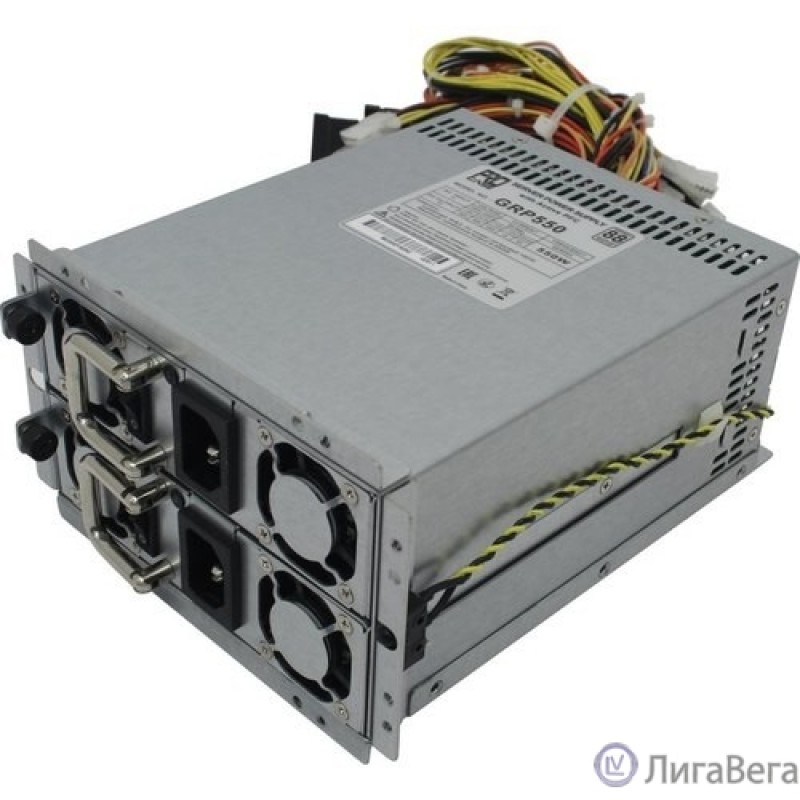 Procase GRP550 Блок питания с резервированием PS2+ ATX(550W+550W(1+1)),КПД=88+ Silver,185*150*86mm,Активный PFC,+5B=30A,+12B=46A,+3,3B=30A,-12V=1A,5VSB=3A