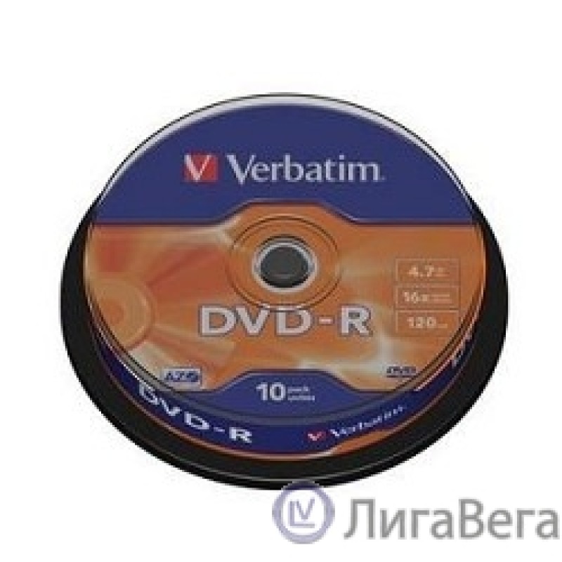 Verbatim  Диски DVD-R  4.7Gb 16х, 10 шт, Cake Box (43523)