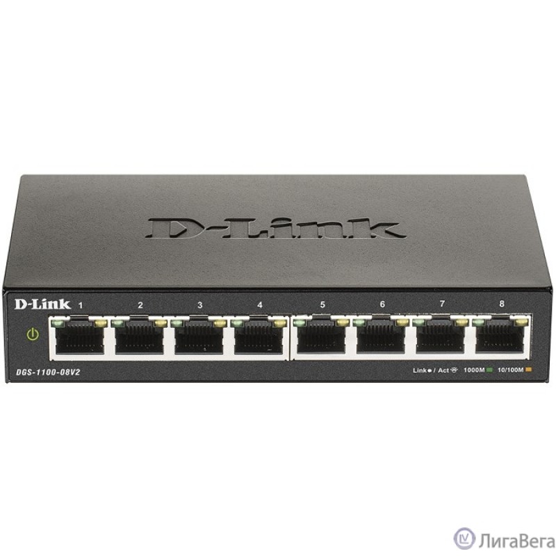 D-Link DGS-1100-08V2/A1A Настраиваемый L2 коммутатор с 8 портами 10/100/1000Base-T