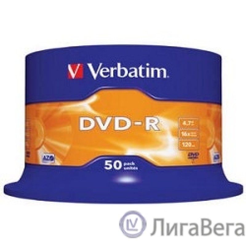 Verbatim  Диски DVD-R  4.7Gb 16-х, 50шт, Cake Box (43548)