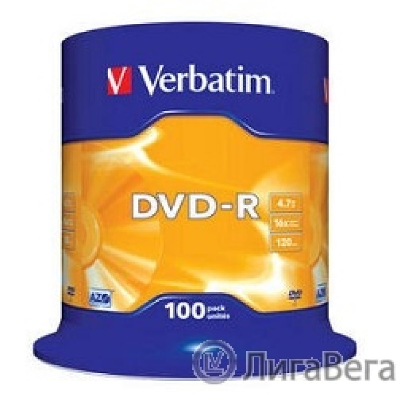 Verbatim  Диски DVD-R  4.7Gb 16-х, 100 шт, Cake Box (43549) Verbatim  Диски DVD-R  4.7Gb 16-х, 100 шт, Cake Box (43549)