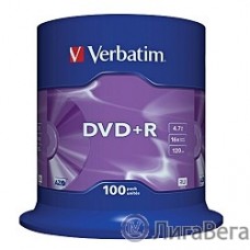 Verbatim  Диски DVD+R  4.7Gb 16-х, 100шт, Cake Box (43551)