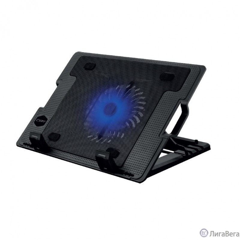 CBR CLP 15202, Подставка для ноутбука до 15,6″, 370x265x33 мм, с охлаждением, 2xUSB, вентилятор 125 мм, 20 CFM, LED-подсветка, материал металл/пластик