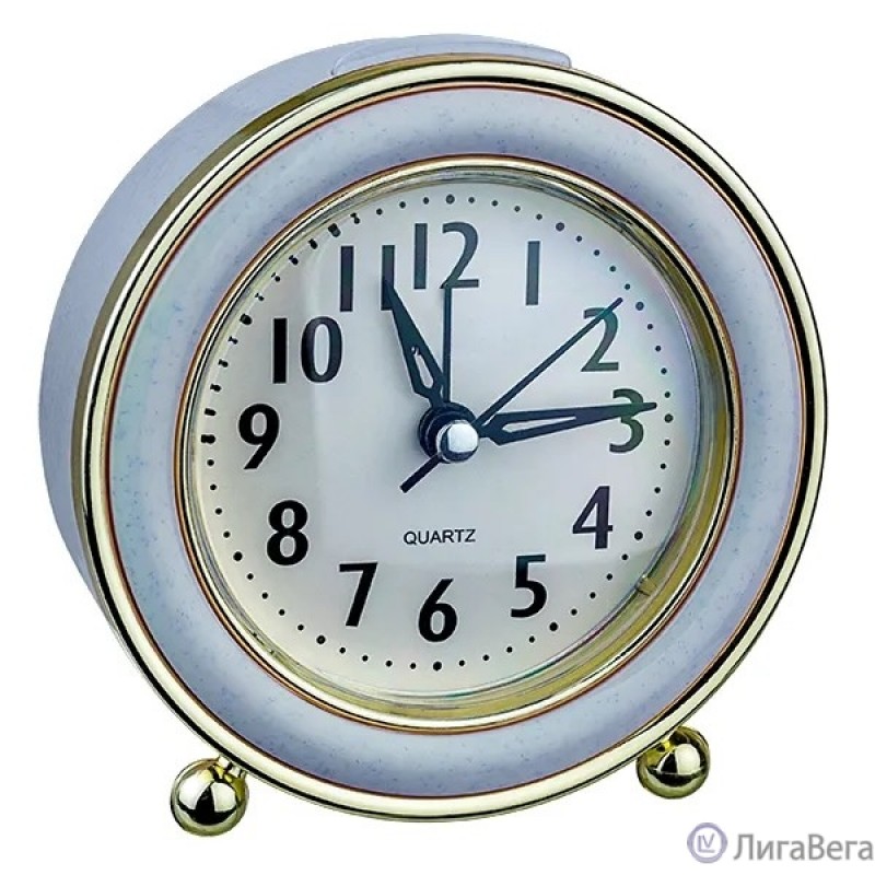 Perfeo Quartz часы-будильник ″PF-TC-016″, круглые диам. 10,5 см, подсветка, синие