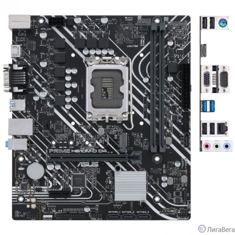 ASUS PRIME H610M-D D4  (Socket 1700, mATX, 2xDDR4(64GB), VGA/HDMI 2.1, 1xPCIe 4.0x16/1xPCIe 3.0, 1xLAN, 4xSATA 6Gb/s, 1xM.2, 1xCOM, 2xUSB 3.2, 4xUSB 2.0, 1xPS/2)