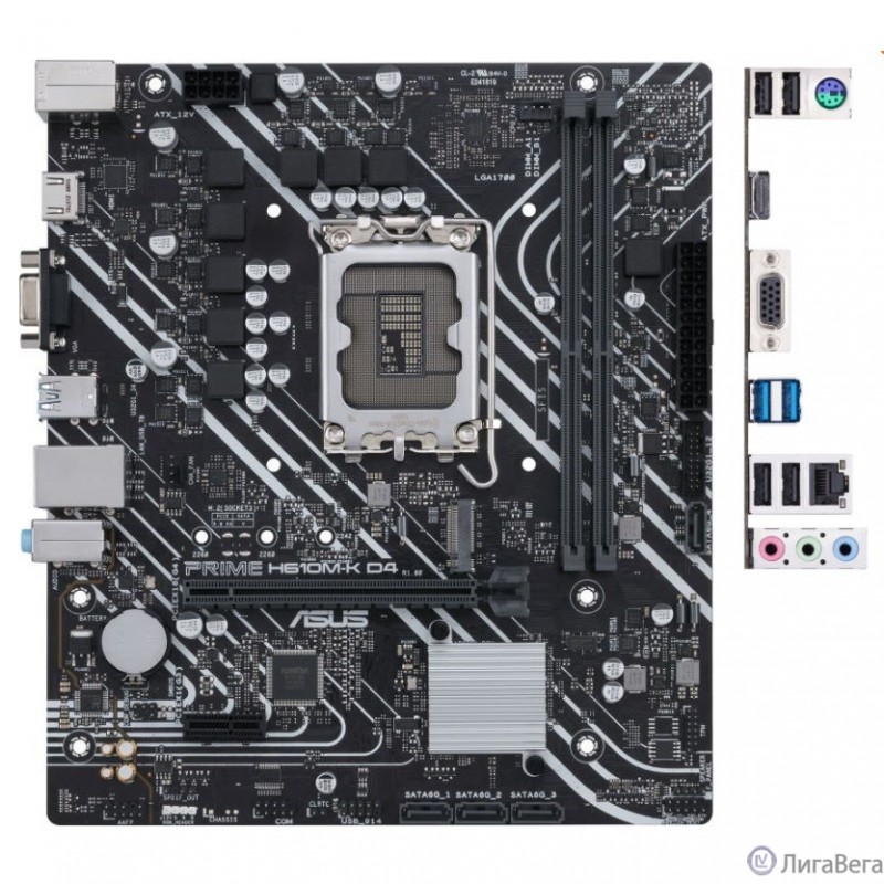 ASUS PRIME H610M-K D4 (Socket 1700, mATX, 2xDDR4(64GB), VGA/HDMI 2.1, 1xPCIe 4.0x16/1xPCIe 3.0/1xLAN, 4xSATA 6Gb/s, 1xM.2, 2xUSB 3.2, 4xUSB 2.0, 1xPS/2)