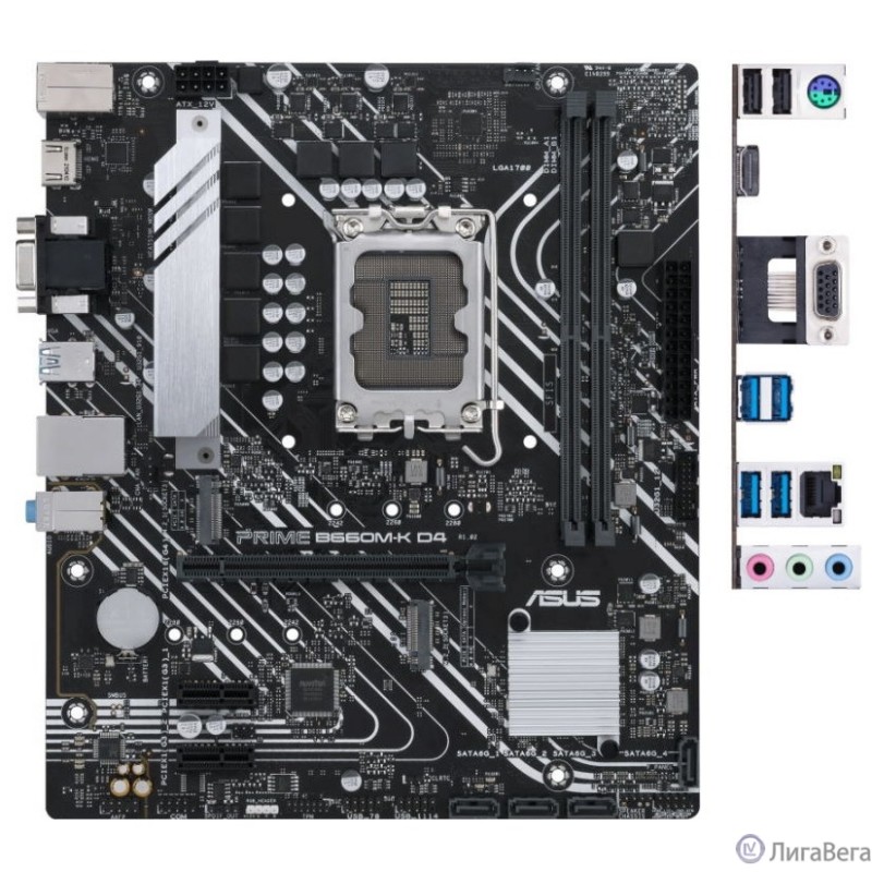 ASUS PRIME B660M-K D4 (Socket 1700, mATX, 2xDDR4(64GB),  VGA/HDMI 2.1, 1xPCIe 4.0x16/2xPCIe 3.0, 1xLAN, 4xSATA 6Gb/s, 2xM.2, 4xUSB 3.2, 2xUSB 2.0, 1xPS/2)