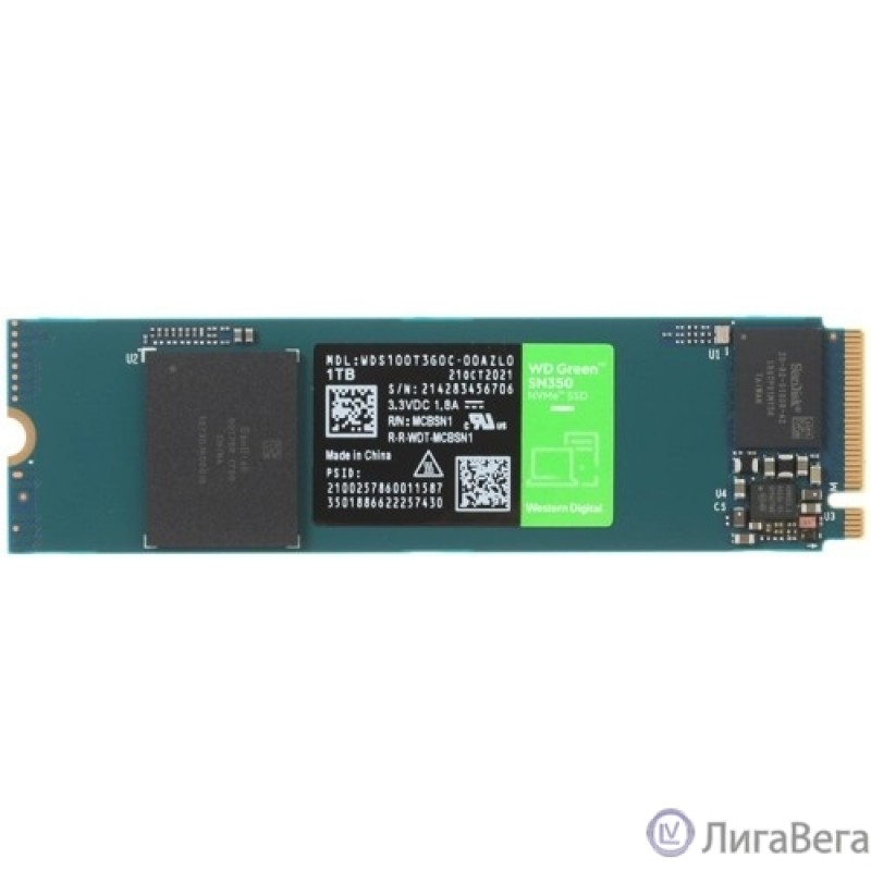 Накопитель SSD WD Original PCI-E x4 1Tb WDS100T3G0C Green SN350 M.2 2280 Накопитель SSD WD Original PCI-E x4 1Tb WDS100T3G0C Green SN350 M.2 2280