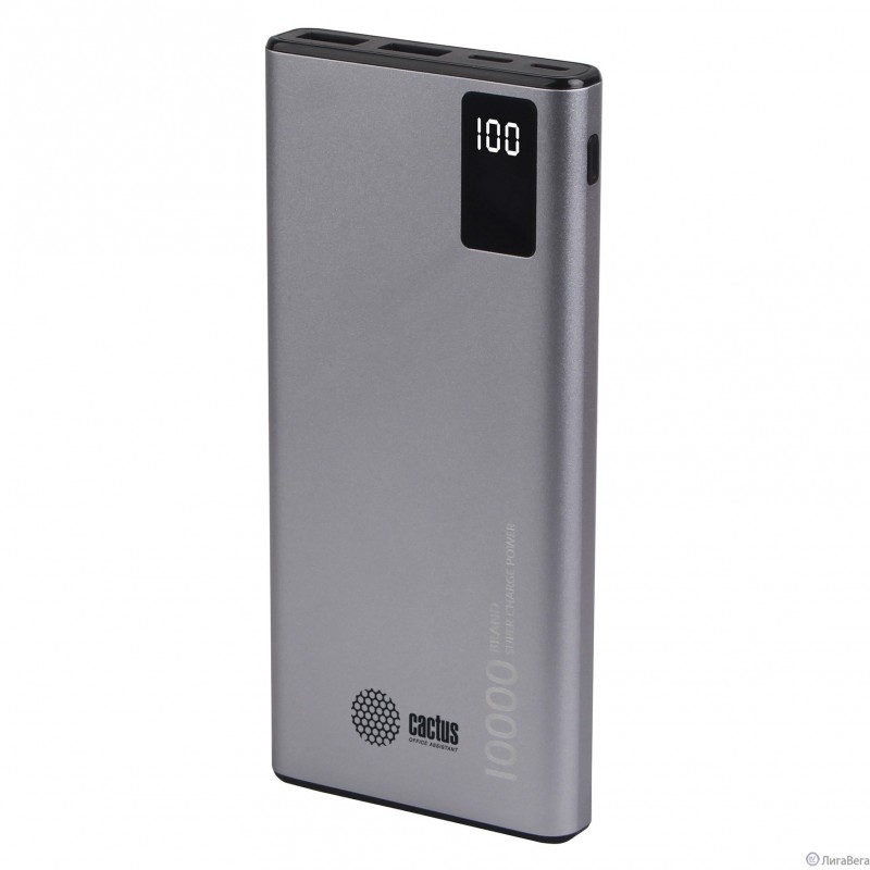 Мобильный аккумулятор Cactus CS-PBFSLT-10000 10000mAh 3A 2xUSB серый Мобильный аккумулятор Cactus CS-PBFSLT-10000 10000mAh 3A 2xUSB серый