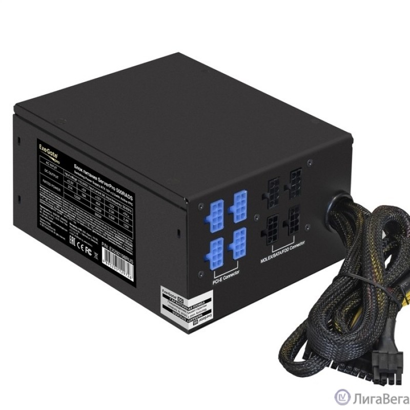 Exegate EX292198RUS Серверный БП 500W ExeGate ServerPRO-500RADS (ATX, for 3U+ cases, APFC, КПД 80% (80 PLUS), 14cm fan, 24pin, (4+4)pin, PCIe, 5xSATA, 4xIDE, FDD, Cable Management, black) Exegate EX292198RUS Серверный БП 500W ExeGate ServerPRO-500RADS (ATX, for 3U+ cases, APFC, КПД 80% (80 PLUS), 14cm fan, 24pin, (4+4)pin, PCIe, 5xSATA, 4xIDE, FDD, Cable Management, black)