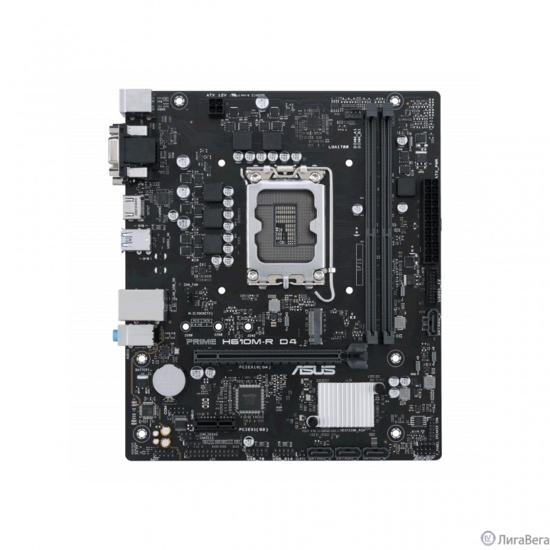 ASUS PRIME H610M-R D4-SI (Socket 1700, mATX, 2xDDR4(64GB), VGA/DVI-D/HDMI 2.1, 1xPCIe 4.0x16/1xPCIe 3.0, 1xLAN, 4xSATA 6Gb/s, 1xM.2, 2xUSB 3.2, 2xUSB 2.0, 2xPS/2)