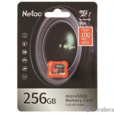 Micro SecureDigital 256GB Netac P500 Extreme Pro MicroSDXC V30/A1/C10 up to 100MB/s, retail pack card only [NT02P500PRO-256G-S]