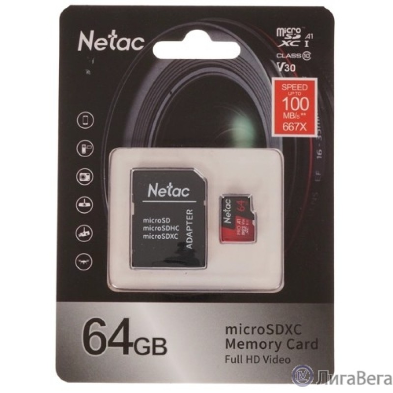 Micro SecureDigital 64GB Netac microSDXC Class10 NT02P500PRO-064G-R P500 Extreme Pro + adapter Micro SecureDigital 64GB Netac microSDXC Class10 NT02P500PRO-064G-R P500 Extreme Pro + adapter