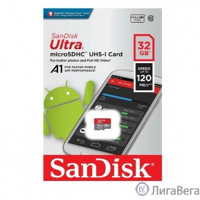 Micro SecureDigital 32Gb SanDisk Class 10 Ultra UHS-I 120MB/s  SDSQUA4-032G-GN6MN Micro SecureDigital 32Gb SanDisk Class 10 Ultra UHS-I 120MB/s  SDSQUA4-032G-GN6MN