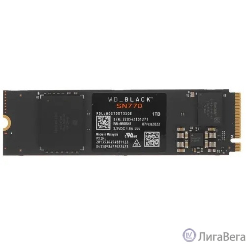 WD SSD Black SN770 WDS100T3X0E 1ТБ, M.2 2280, PCI-E 4.0 x4,  NVMe,  PCIe