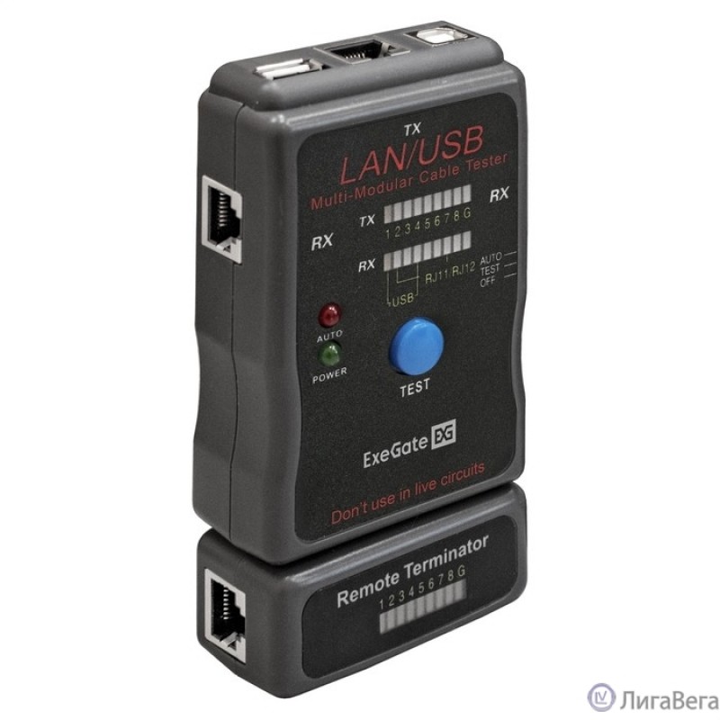 Exegate EX293160RUS Тестер сетевой ExeGate EX-T5448 для RJ-45/RJ-11/RJ-12/USB Exegate EX293160RUS Тестер сетевой ExeGate EX-T5448 для RJ-45/RJ-11/RJ-12/USB