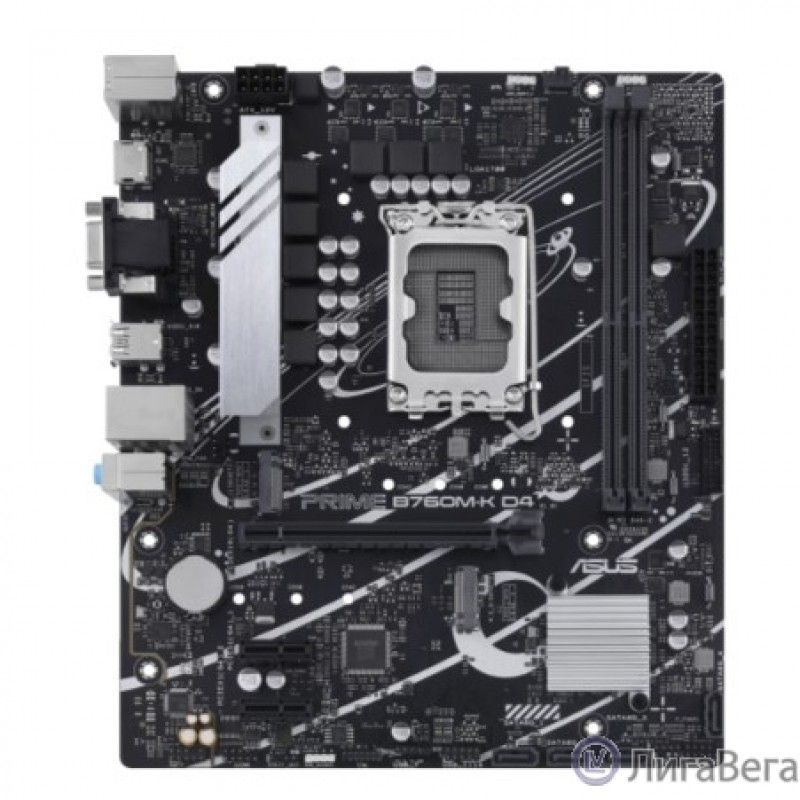 ASUS PRIME B760M-K D4 (Socket 1700, mATX, 2xDDR4(64GB), VGA/HDMI 2.1, 1xPCIe 4.0x16/2xPCIe 4.0, 1xLAN (2.5GbE), 4xSATA 6Gb/s, 2xM.2, 4xUSB 3.2, 2xUSB 2.0, 1xPS/2)
