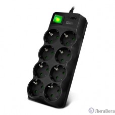 SVEN Фильтр SF-08E-16 5,0 м (8 розеток с защитными шторками,16А) черный, цветная коробка [SV-021726]