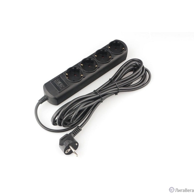 PowerCube Удлинитель (PC-2B-5M) 5.0м, 4 розетки, 16А, без выключателя, черный графит