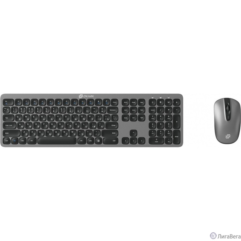 Клавиатура + мышь Oklick 300M клав:серый мышь:серый/черный USB беспроводная slim [1488402]