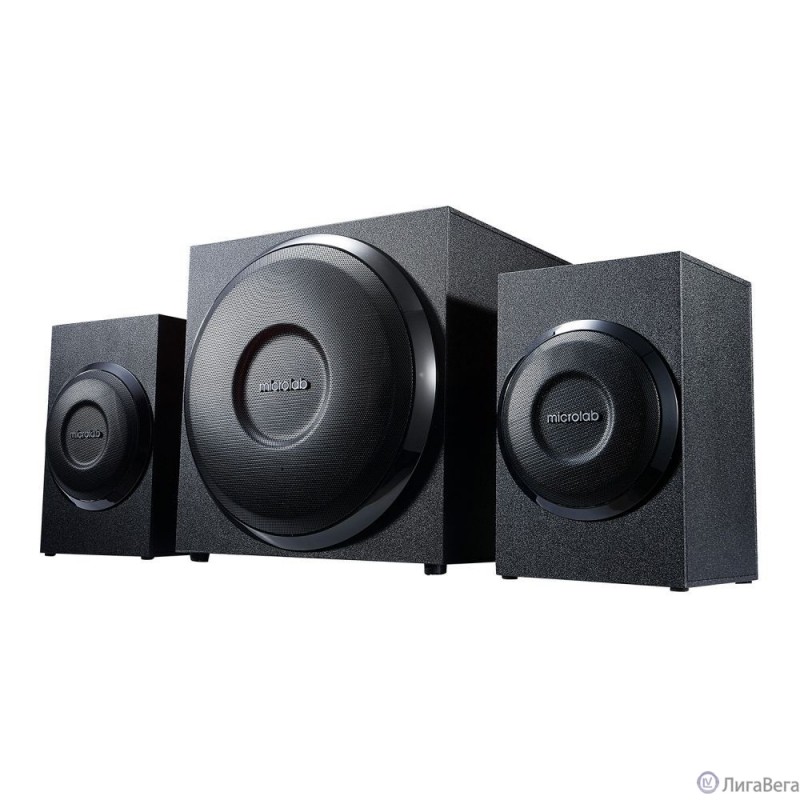 MICROLAB M-110 черный {10 Вт RMS, Распределение мощности 2,5 Вт х 2 +5 W, Нелинейные искажения 0,5% 1 В 1 кГц, Частотный диапазон 40-20 кГц, Соотношение сигнал/шум 70 дБ, Разделение каналов 40 дБ}